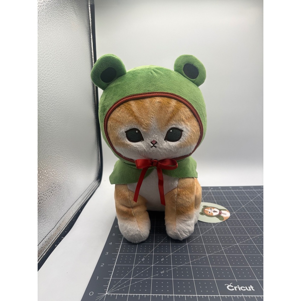 Mofusand Green Frog Hood Ginger Tabby Cat Plush Toy Clever Idiots 9 Inch New